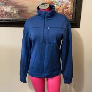 MK Mountain Khakis MERINO WOOL Blue Fleece Lined Half Zip Sweater Jacket
